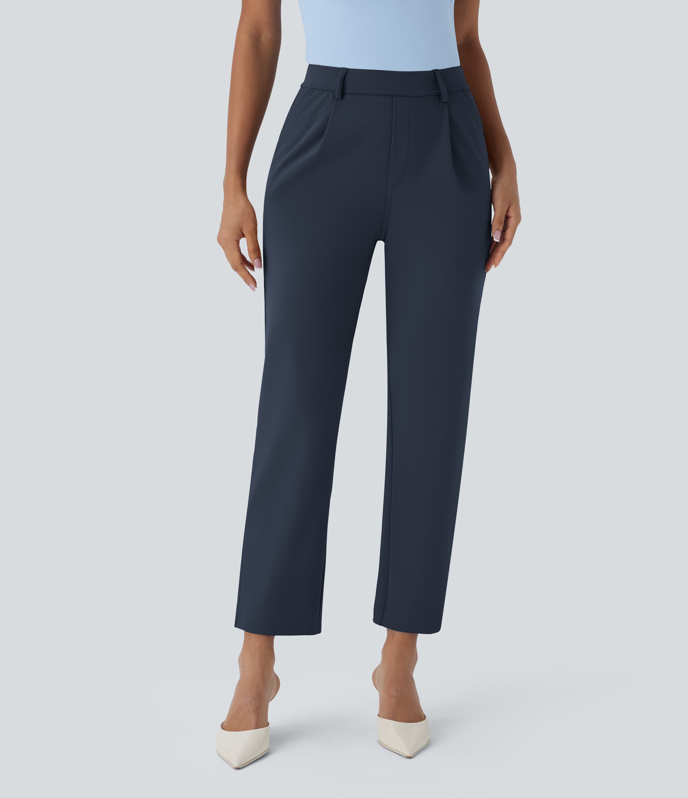 High Waisted Pocket Ankle Length Tapered Work Pants thumbnail 3
