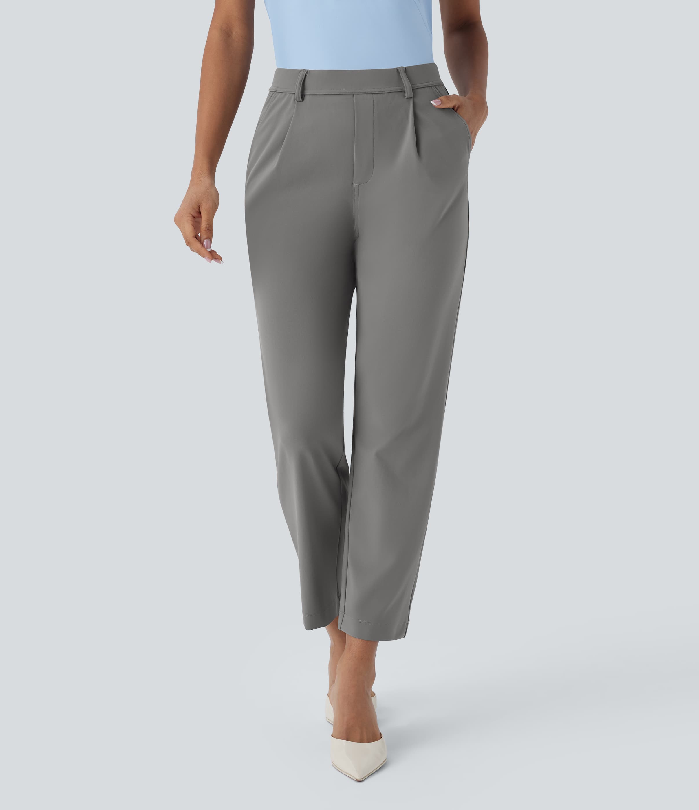 High Waisted Pocket Ankle Length Tapered Work Pants - Image 1