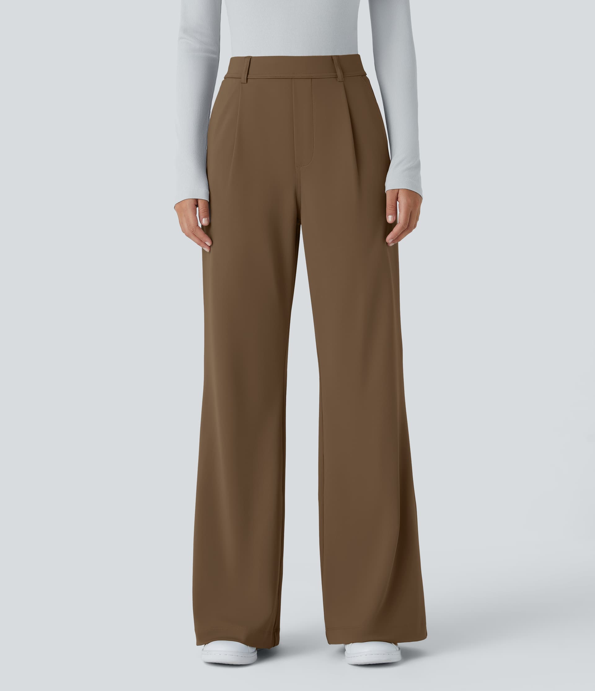 High Waisted Pocket Work Flare Pants - Image 1