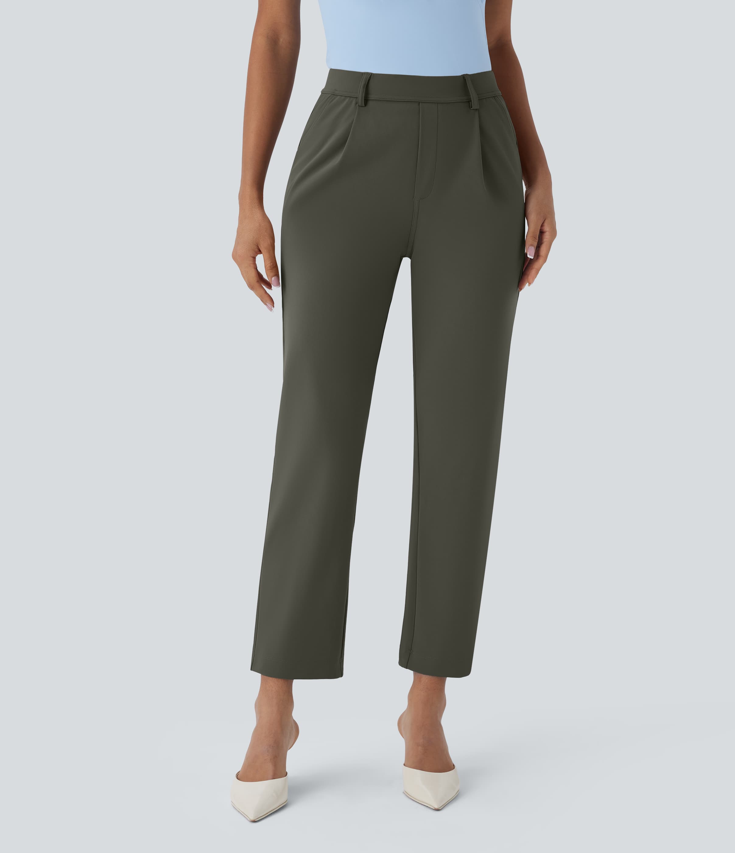 High Waisted Pocket Ankle Length Tapered Work Pants thumbnail 7