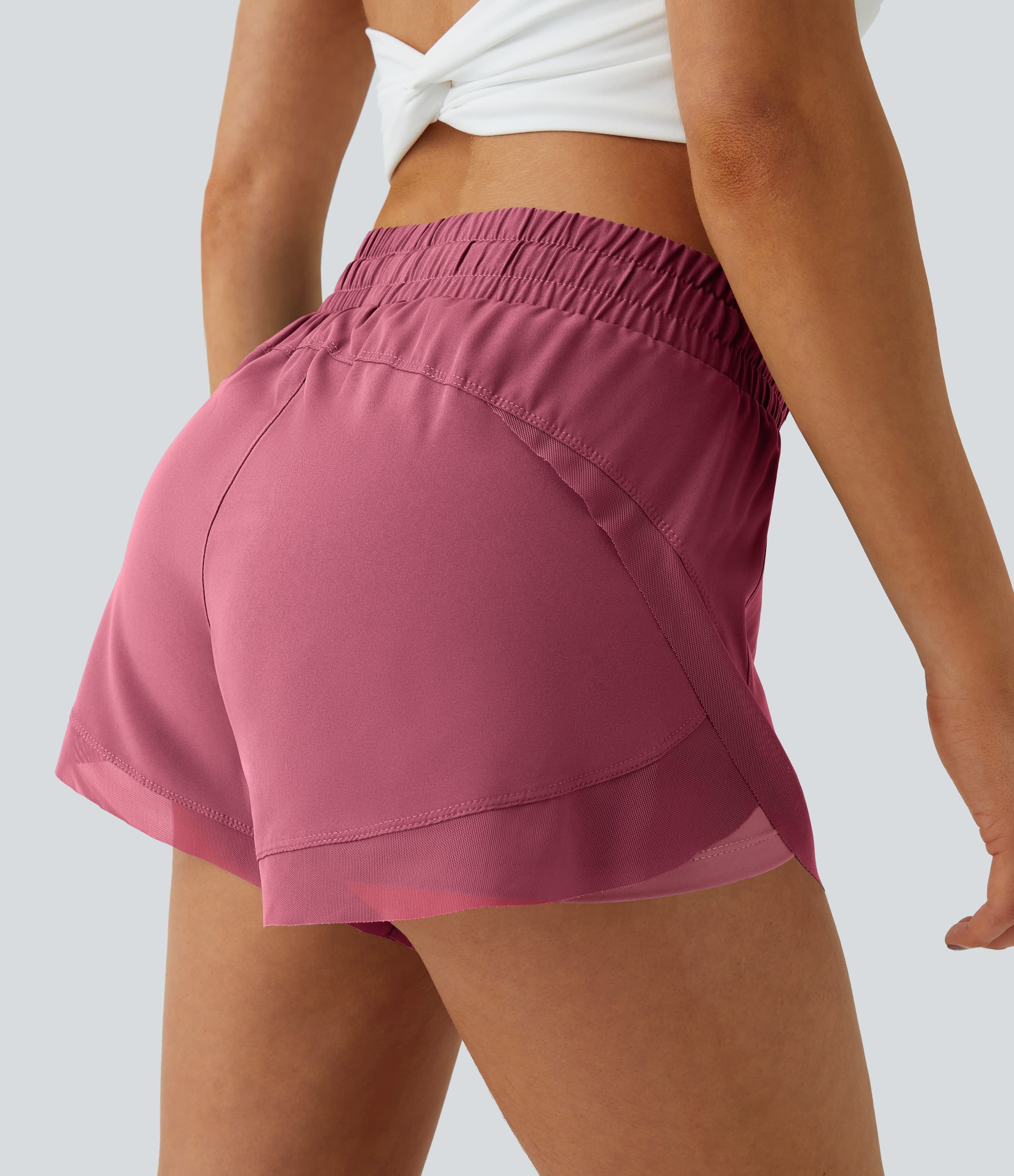 Mid Rise Drawstring Contrast Mesh 2-in-1 Flowy Running Shorts 3'' thumbnail 12