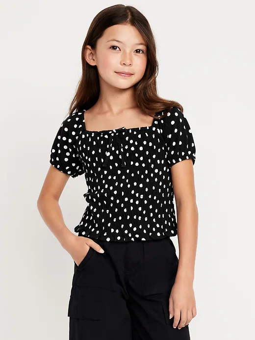Short Puff-Sleeve Smocked Top for Girls - Image 1