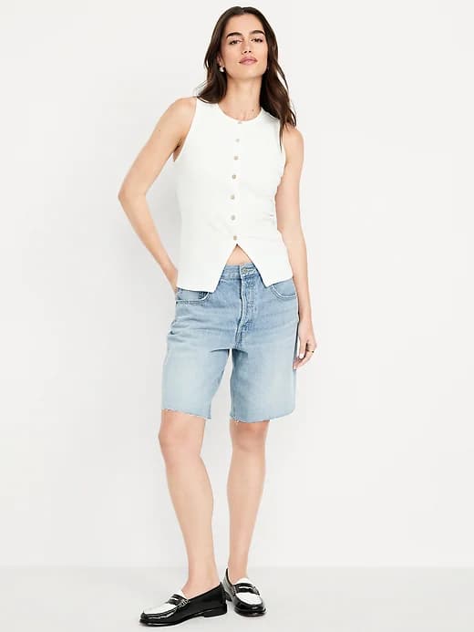 Mid-Rise Baggy Jean Bermuda Shorts -- 9-inch inseam - Image 1