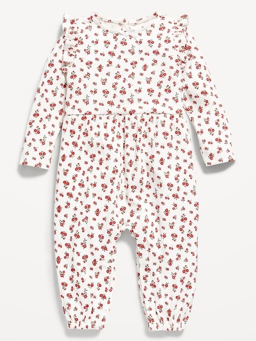 Long-Sleeve Ruffle-Trim Ribbed Jumpsuit for Baby - Image 1