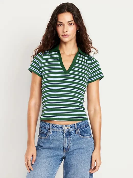 Short-Sleeve Cropped Polo - Image 1