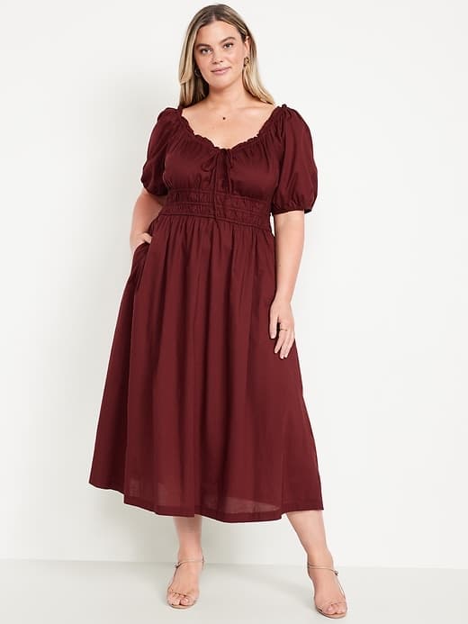 Fit & Flare Puff-Sleeve Midi Dress thumbnail 6