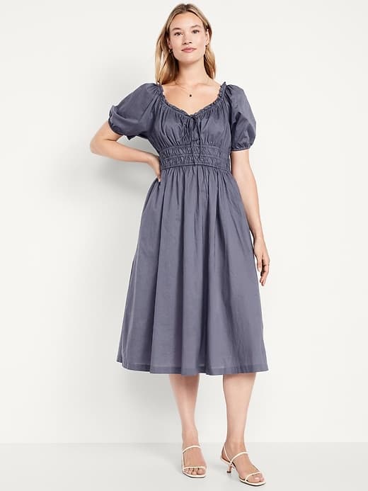 Fit & Flare Puff-Sleeve Midi Dress thumbnail 9