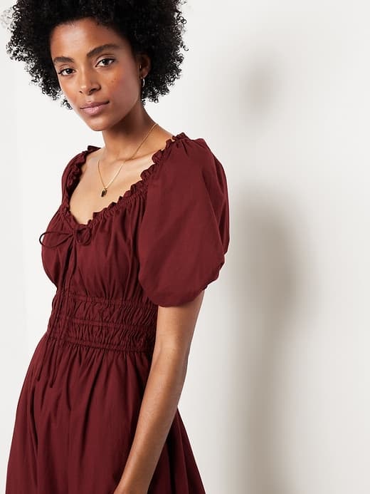 Fit & Flare Puff-Sleeve Midi Dress thumbnail 3