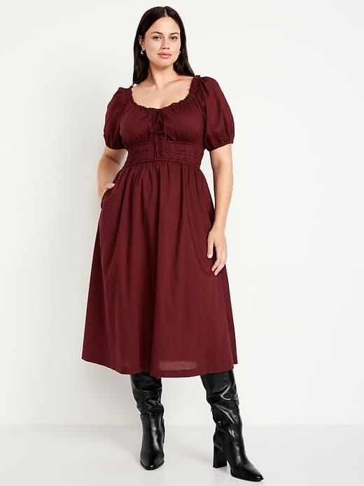 Fit & Flare Puff-Sleeve Midi Dress thumbnail 4