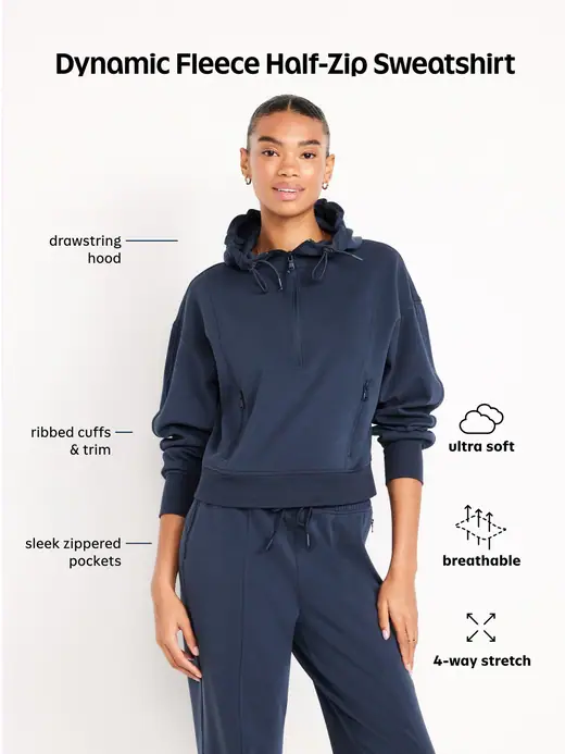 Dynamic Fleece Half-Zip Hoodie Sweatshirt thumbnail 5