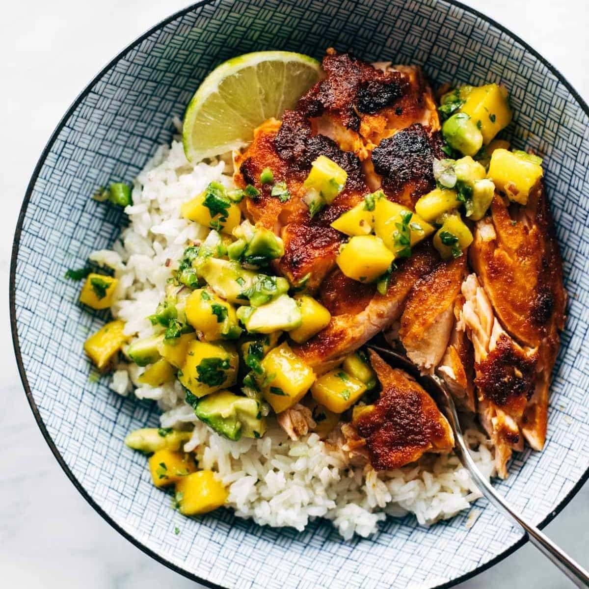 BBQ Salmon Bowls with Mango Avocado Salsa - Image 1
