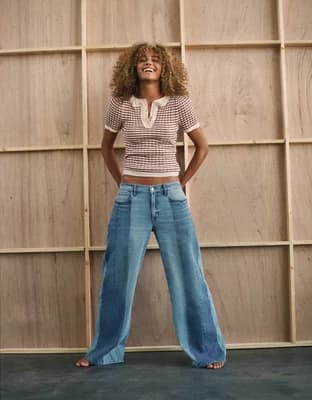 AE Stretch Patchwork Low-Rise Ultra Wide-Leg Jean - Image 1