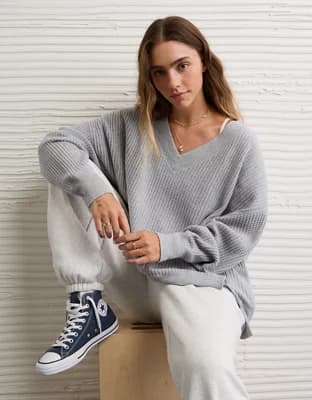 AE Big Hug V-Neck Waffle Sweatshirt - Image 1