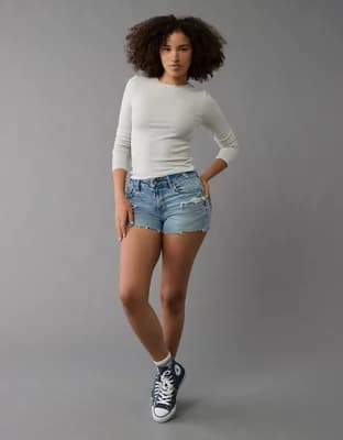 AE Next Level Curvy Ripped High-Waisted Denim Short Short - Image 1