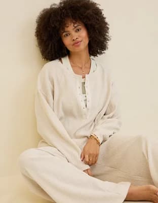 Aerie Waffle Henley Sweatshirt - Image 1