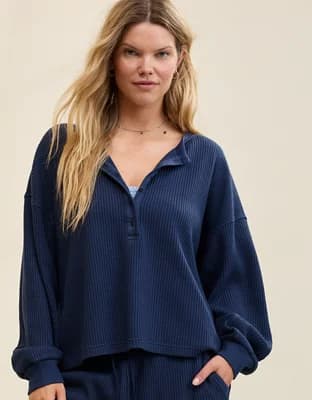 Aerie Waffle Henley Sweatshirt - Image 1
