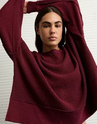 AE Big Hug Crew Neck Waffle Sweatshirt - Image 1