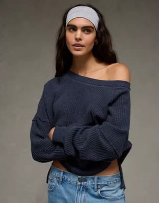 AE Big Hug Off-The-Shoulder Waffle Sweatshirt - Image 1