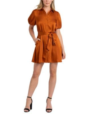 Fluid-Satin Puff-Sleeve Mini Dress