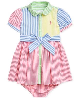 Baby Girls Striped Color-Blocked Dress - Image 1
