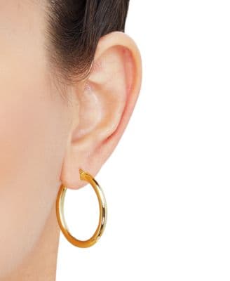 Polished Round Hoop Earrings in 14k Gold, 30mm thumbnail 3