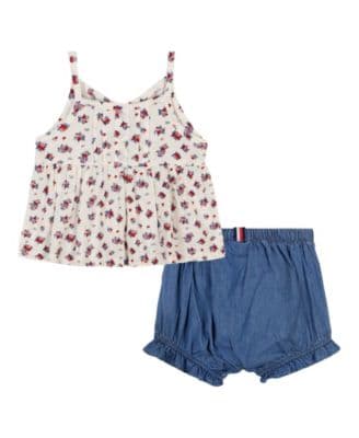 Baby Girl 2-Piece Floral Babydoll Top and Denim Bloomers Set thumbnail 2