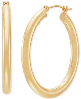 Polished Round Hoop Earrings in 14k Gold, 30mm thumbnail 4