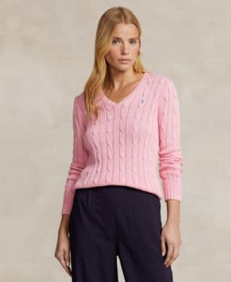 Women's Cable-Knit Cotton V-Neck Sweater - Image 1