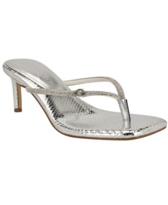 Mayan Rhinestone Thong Kitten Heel Sandals - Image 1
