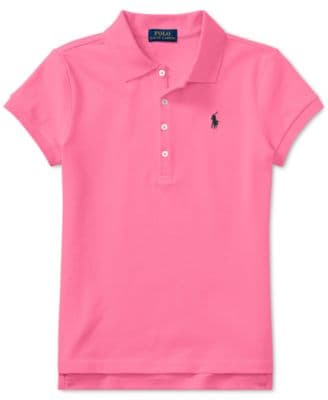 Big Girls Stretch Cotton Mesh Polo Shirt - Image 1