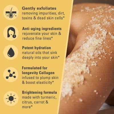 Exfoliating Body Scrub | Turmeric Body Scrub and Skin Exfoliator with Collagen and Coconut Oil | 12 oz thumbnail 6