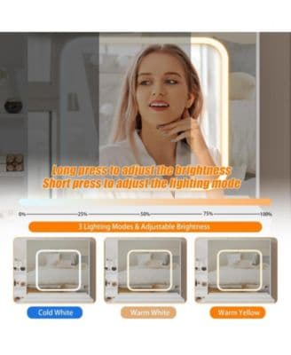Vanity Desk with Sliding Mirror and Led Lights, Vanity Table with Power Outlet, Bedroom Makeup Table with 4 Drawers, 3 Color Lighting Modes thumbnail 3