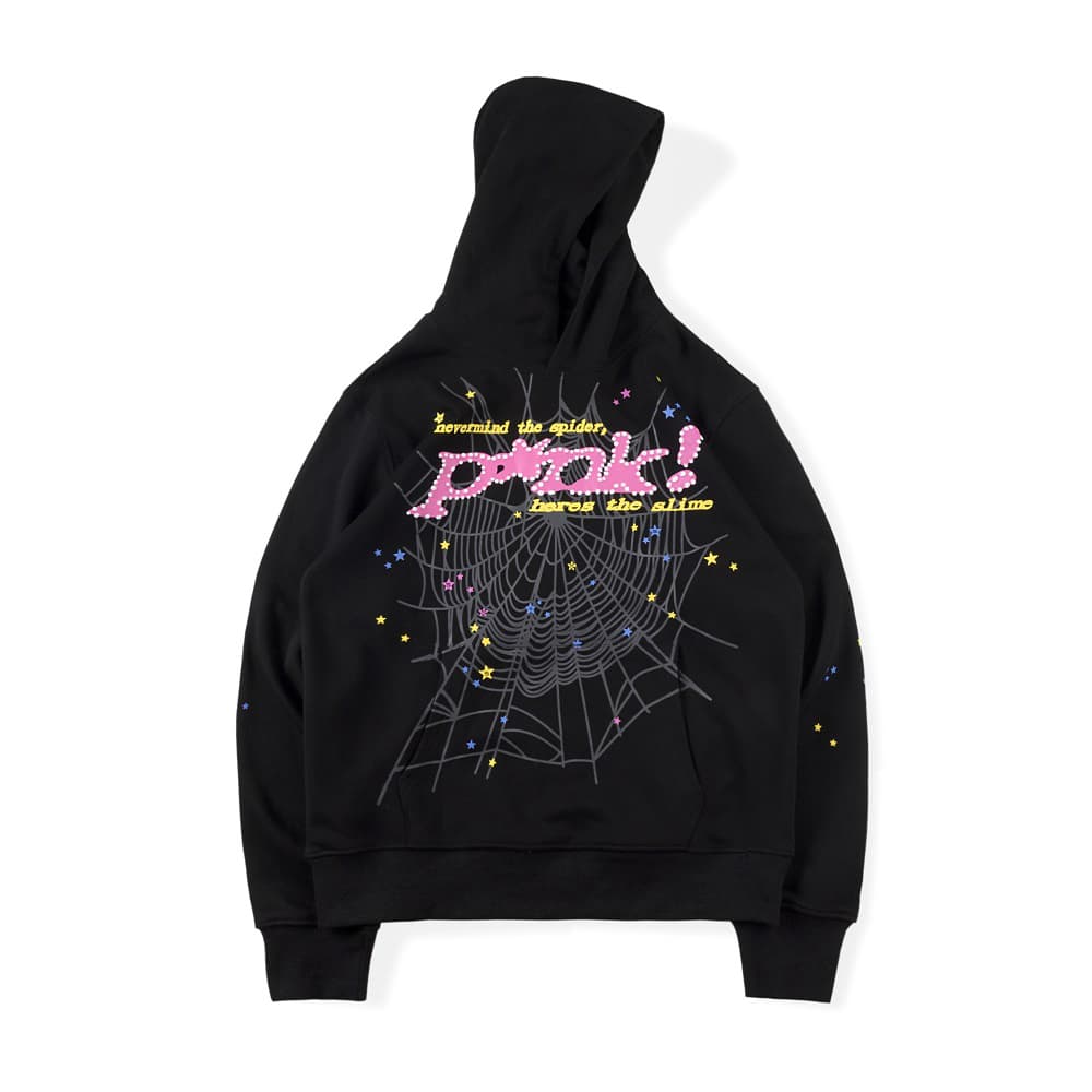 Pink Black Sp5der Hoodie - Spider Clothing - Image 1