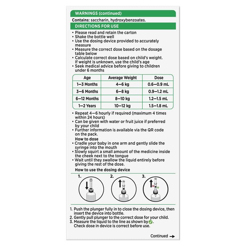 Panadol Children 1 Month – 1 Year Baby Drops with Dosing Device Fever and Pain Relief 20ml thumbnail 3