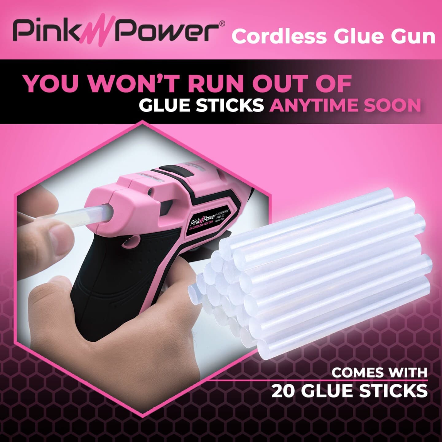 Pink Power Cordless Mini Hot Glue Gun with Stand - USB Rechargeable Wireless Hot Melt Glue Gun Kit with 20 Glue Sticks - Battery Operated Cordless Glue Gun for Crafts - Portable Pink Hot Glue Gun thumbnail 3