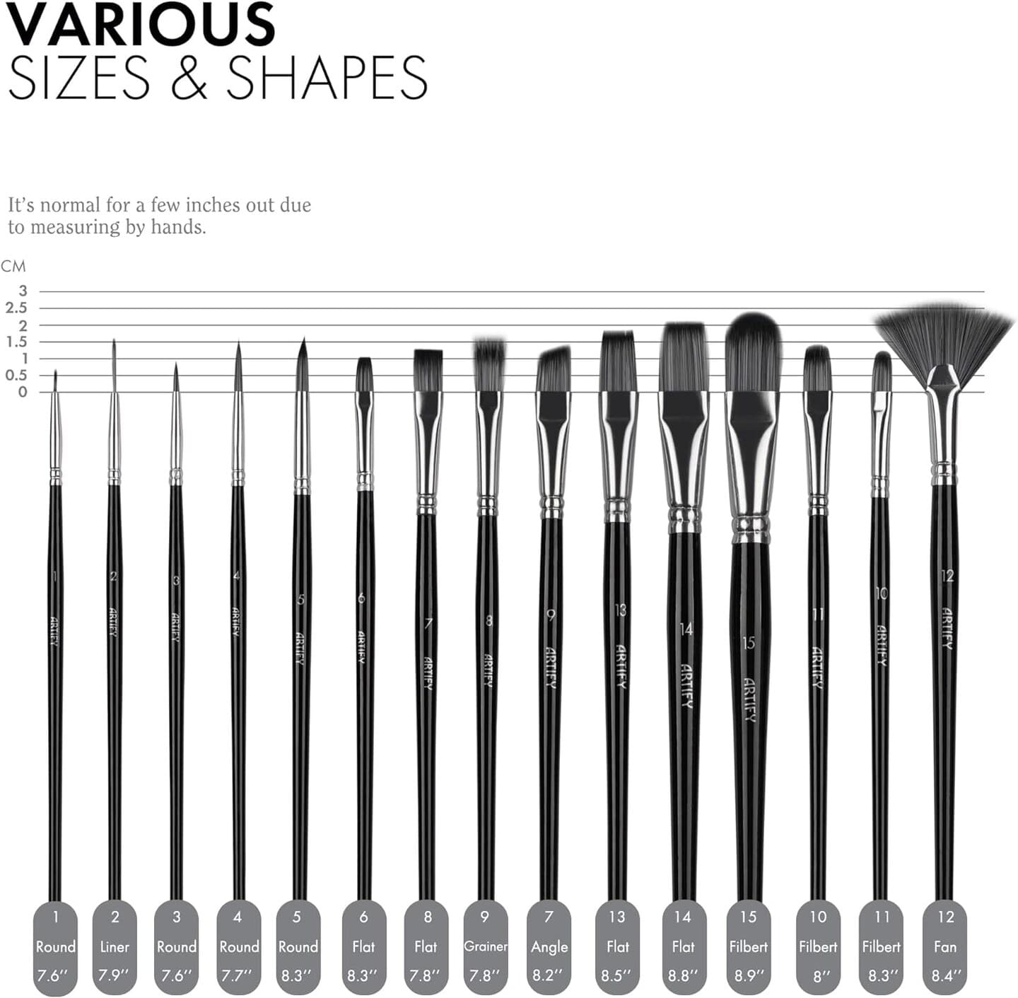 ARTIFY 15 Pieces Paint Brush Set, Intermediate Series, Includes Pop-Up Carrying Case with Palette Knife and 2 Sponges, for Acrylic, Oil, Watercolor and Gouache Painting - Black thumbnail 2