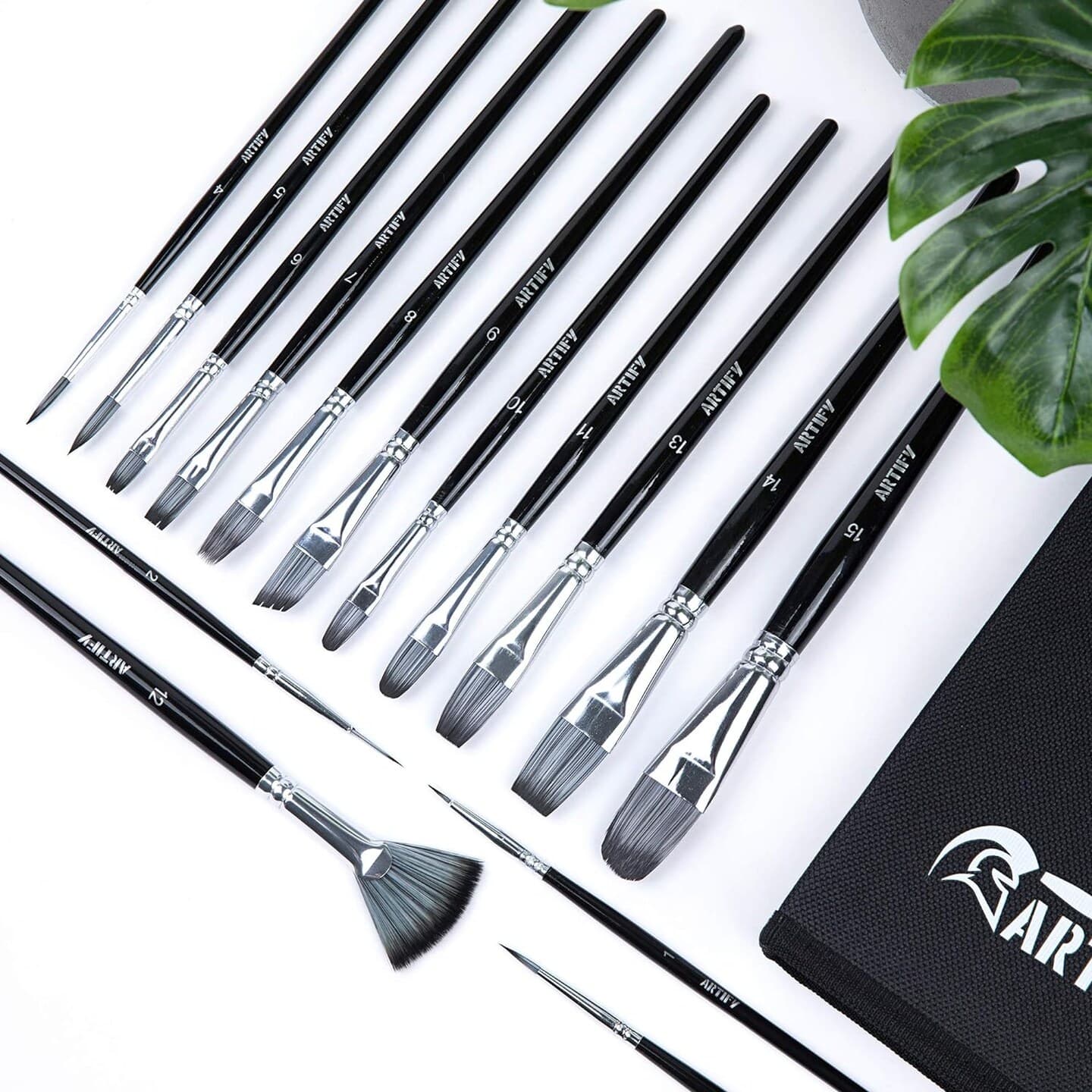 ARTIFY 15 Pieces Paint Brush Set, Intermediate Series, Includes Pop-Up Carrying Case with Palette Knife and 2 Sponges, for Acrylic, Oil, Watercolor and Gouache Painting - Black thumbnail 6
