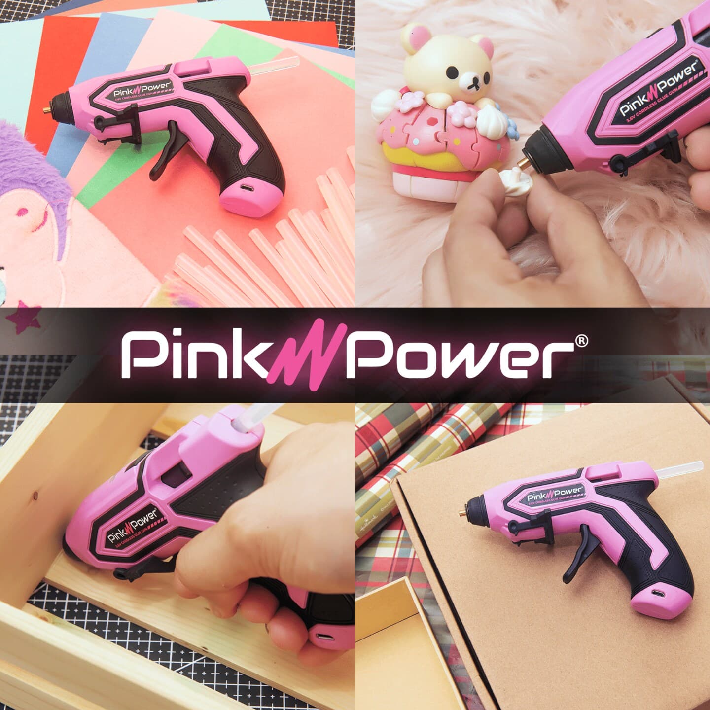 Pink Power Cordless Mini Hot Glue Gun with Stand - USB Rechargeable Wireless Hot Melt Glue Gun Kit with 20 Glue Sticks - Battery Operated Cordless Glue Gun for Crafts - Portable Pink Hot Glue Gun thumbnail 6