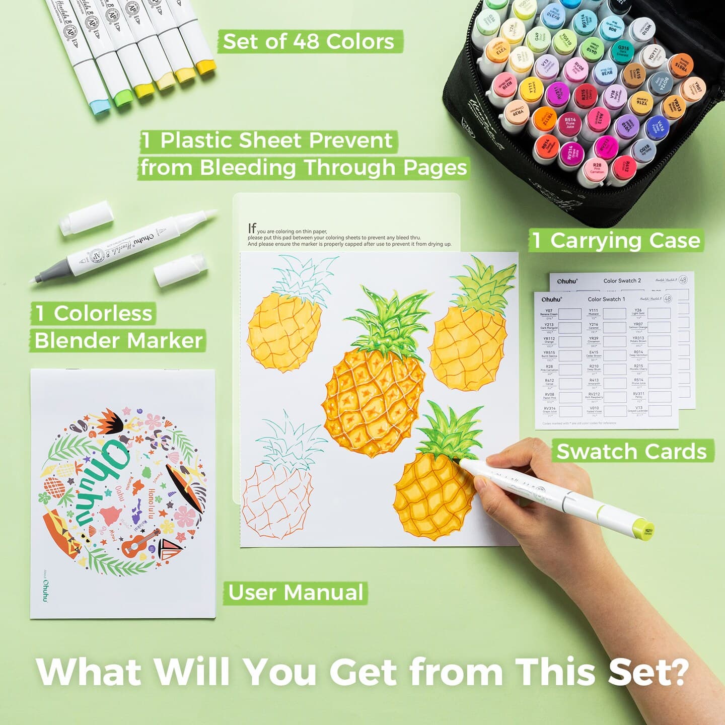 Ohuhu Alcohol Markers Brush Tip: 48-Color Double Tipped Art Marker Set for Artist Adults Coloring Illustrations - Honolulu/ Honolulu B -Brush & Chisel/ Brush & Fine -Refillable thumbnail 6