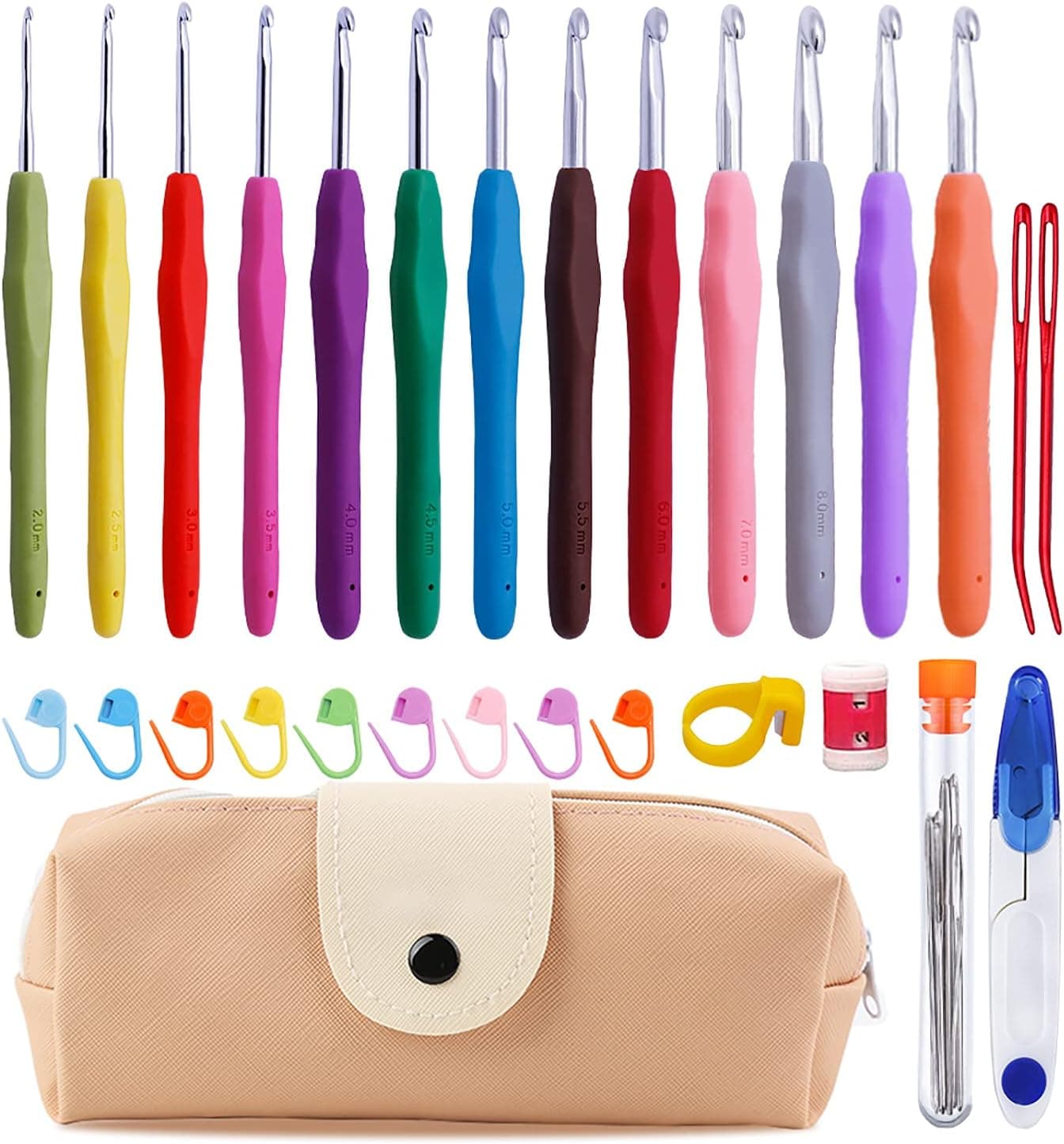 38 Pack Crochet Hooks Set, 13 Pcs 2mm(b)-10mm(n) Ergonomic Soft Grip Crochet Handles, Crochet Needle with Storage Case, for Arthritic Hands, Extra Long  Knitting Needles - Image 1