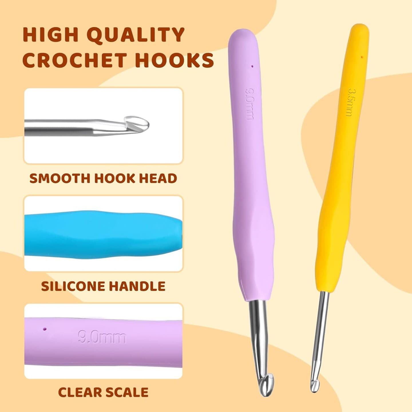38 Pack Crochet Hooks Set, 13 Pcs 2mm(b)-10mm(n) Ergonomic Soft Grip Crochet Handles, Crochet Needle with Storage Case, for Arthritic Hands, Extra Long  Knitting Needles thumbnail 2