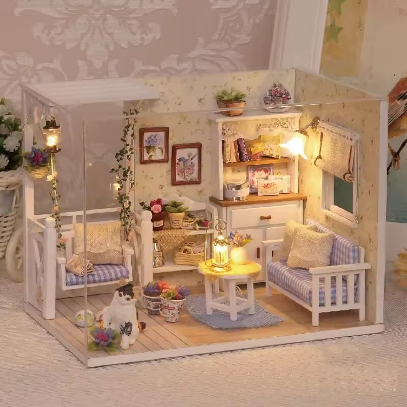 Kitten Diary Dollhouse Kit - Miniature Wizardi Roombox Kit with LED Light F07M51-70-3013 - Image 1
