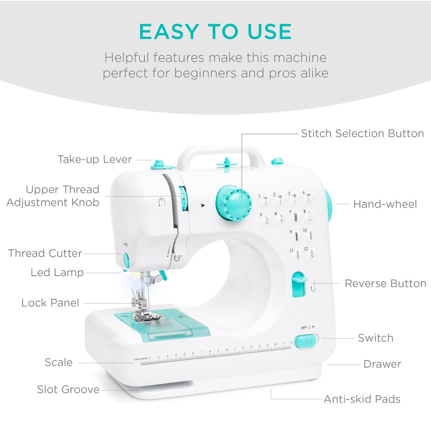 Best Choice Products 6V Portable Sewing Machine, 42-Piece Beginners Kit w/ 12 Stitch Patterns thumbnail 4