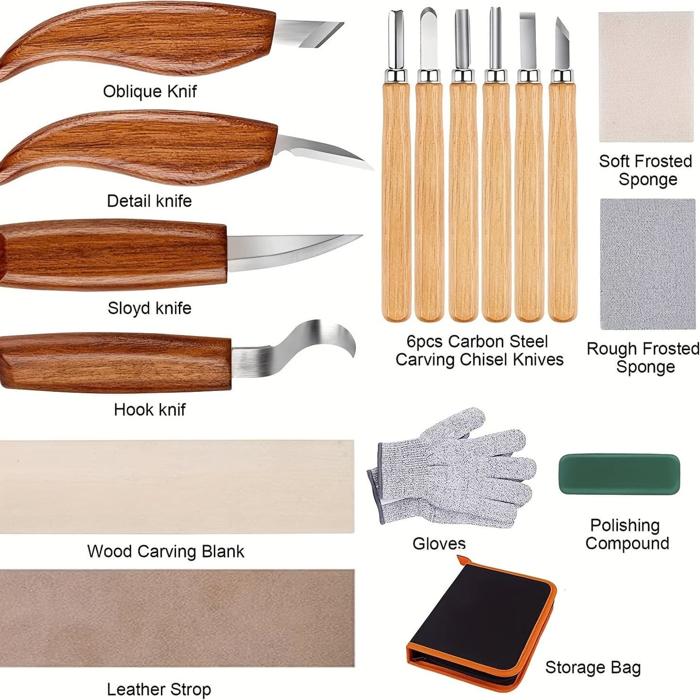 Wood Carving Kit 26pcs, Wood Carving Tools Hand Carving Knife Set with Anti-Slip Cut Resistant Gloves thumbnail 3