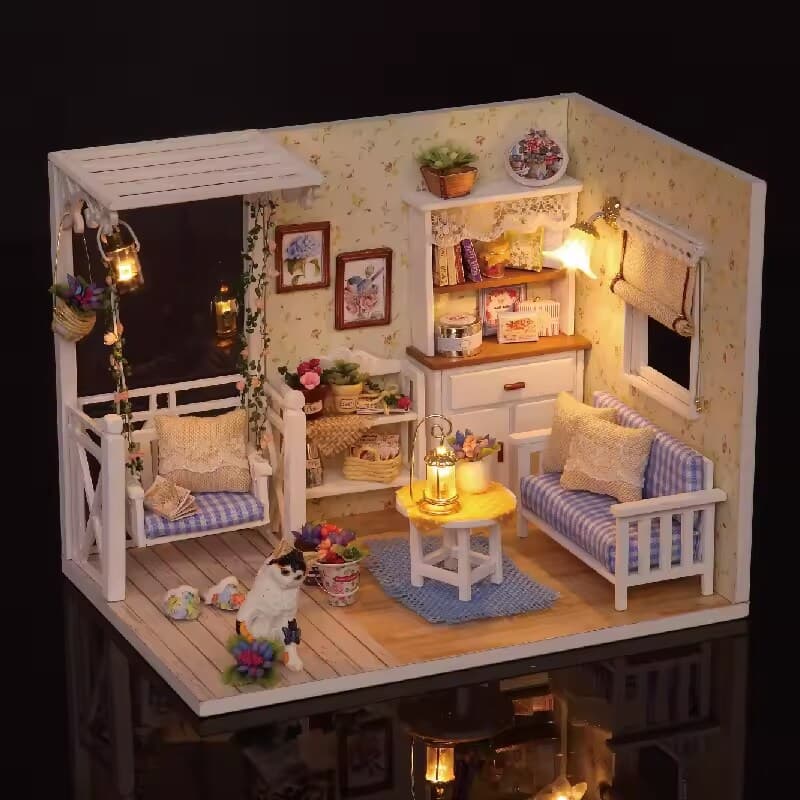 Kitten Diary Dollhouse Kit - Miniature Wizardi Roombox Kit with LED Light F07M51-70-3013 thumbnail 4