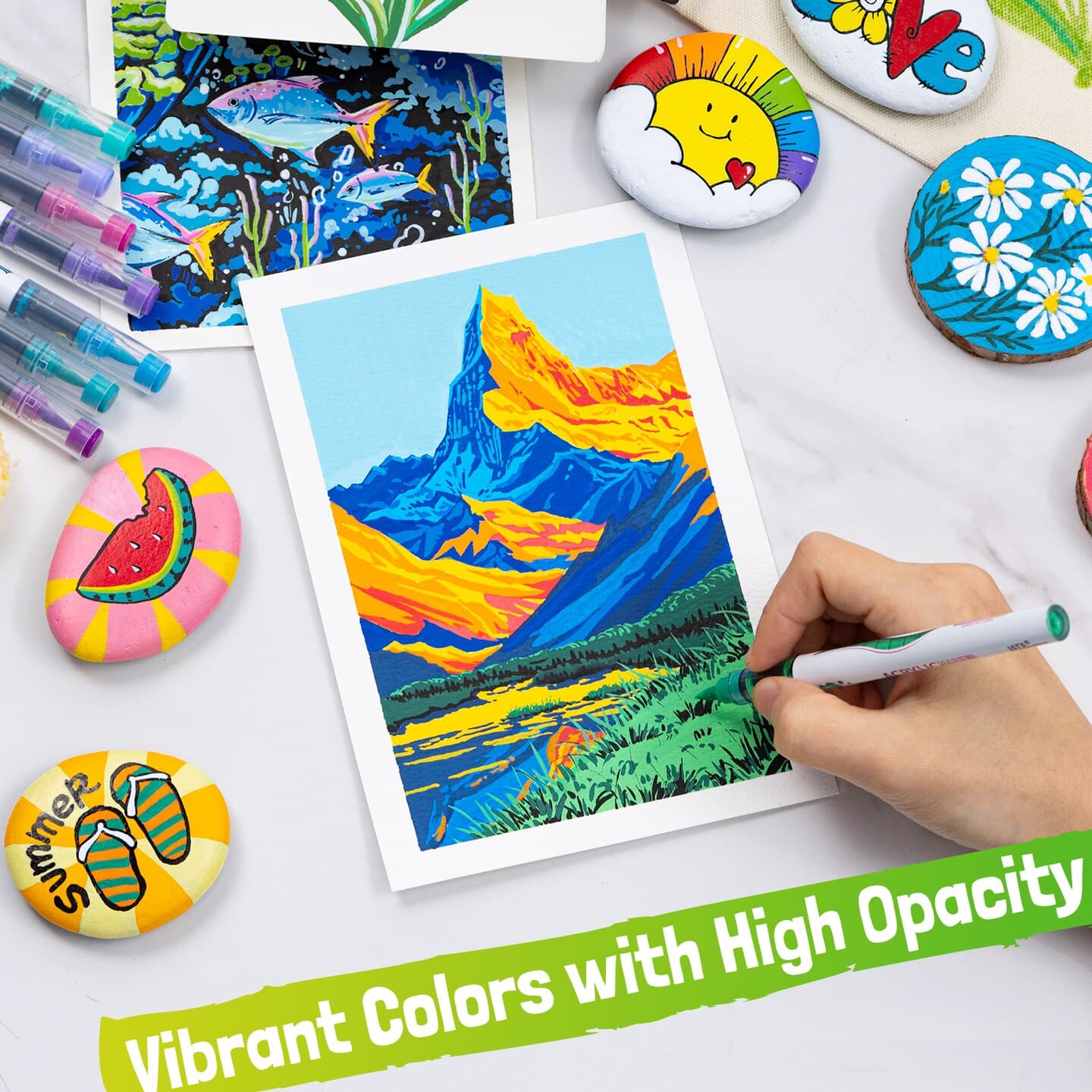LET'S RESIN PAINT Acrylic Paint Markers Brush Tip 72 Colors,Automatic Ink Control Acrylic Paint Pens,No Bleed & Good Coverage Acrylic Markers for Coloring Books,Rock Painting,Canvas,Ceramic,Wood thumbnail 6