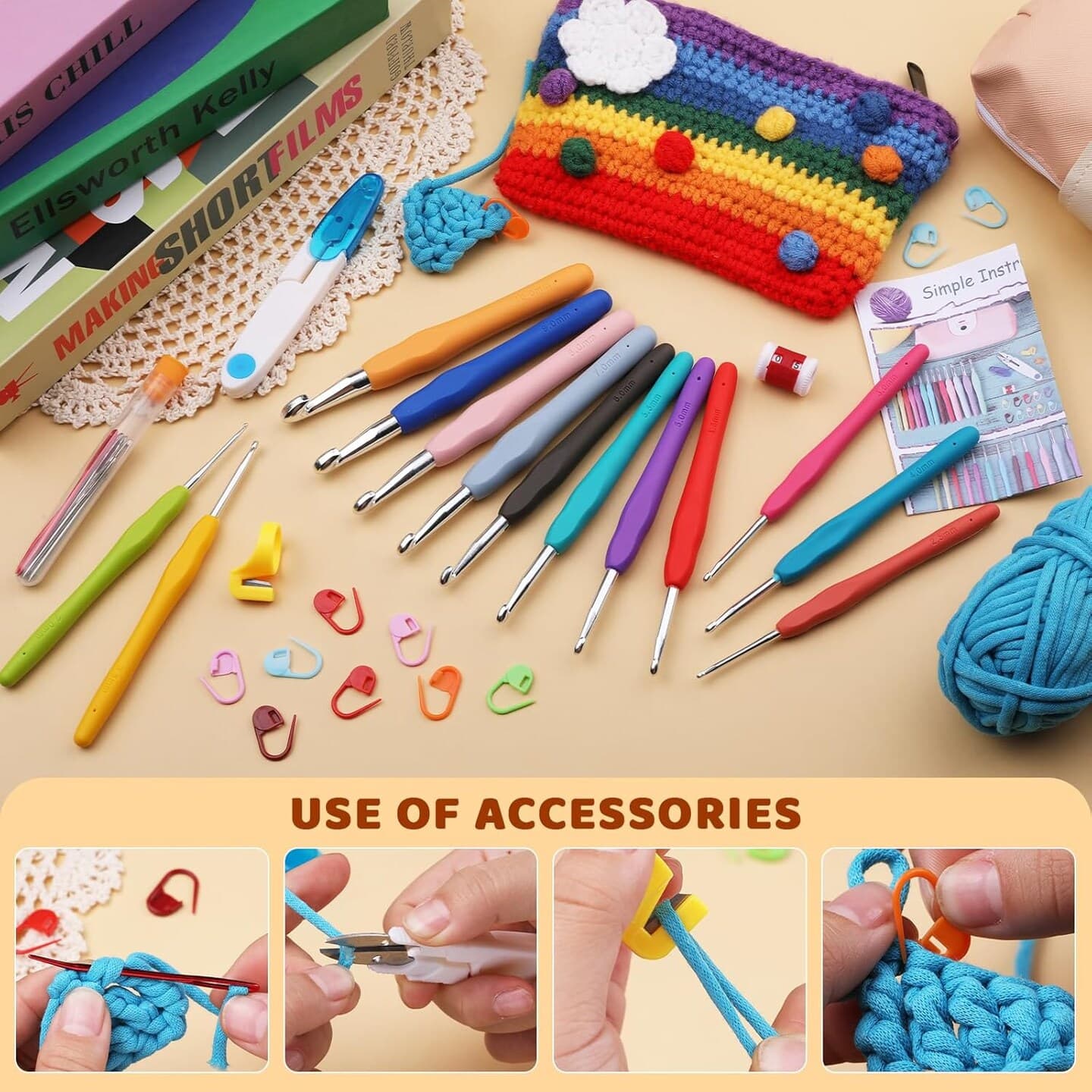 38 Pack Crochet Hooks Set, 13 Pcs 2mm(b)-10mm(n) Ergonomic Soft Grip Crochet Handles, Crochet Needle with Storage Case, for Arthritic Hands, Extra Long  Knitting Needles thumbnail 4