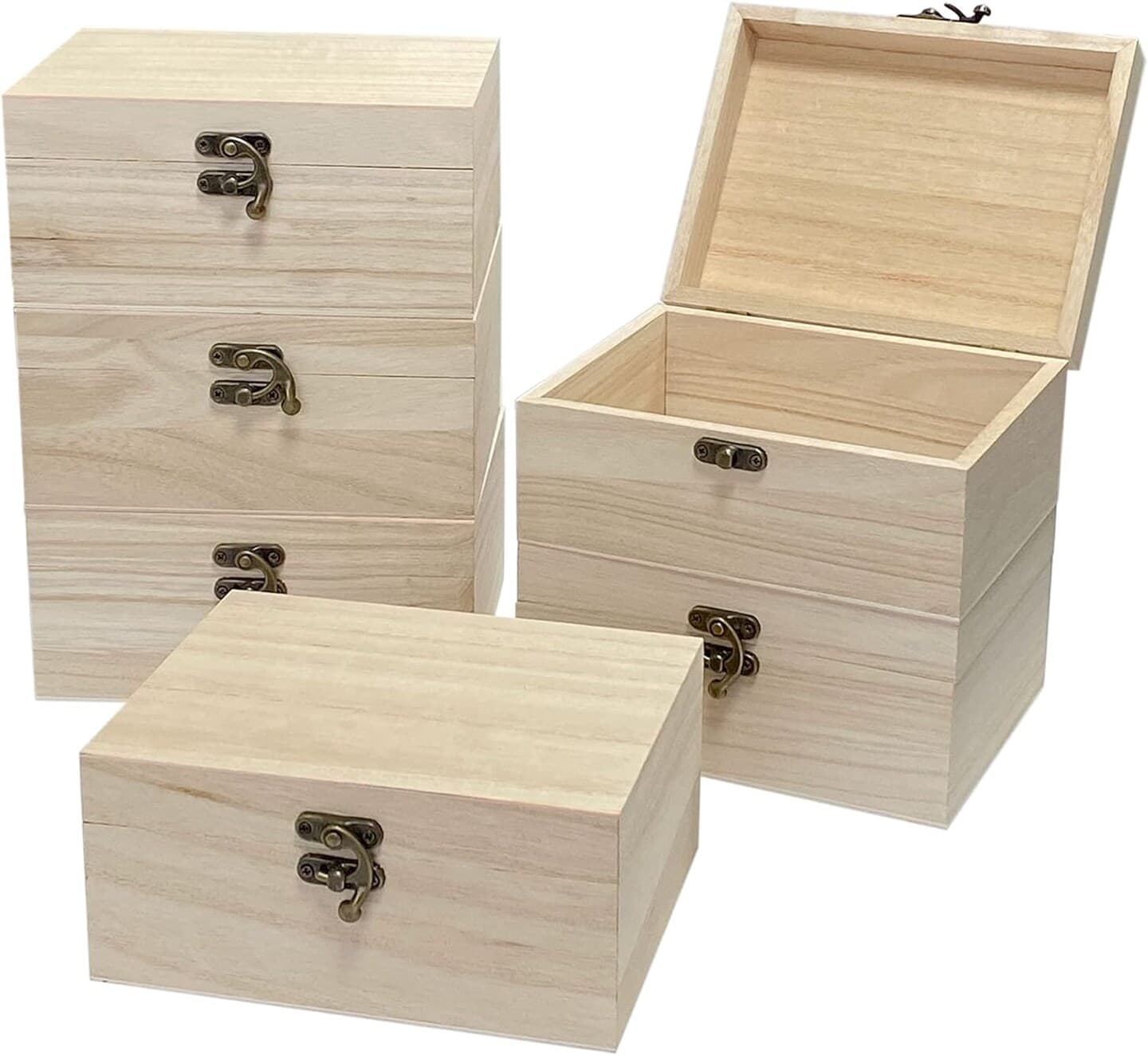 6 Pack Unfinished Wood Box Rectangle Crafts Wooden Box for Painting DIY Project (outer: 5 x 6.7 x 3.1 In) - Image 1