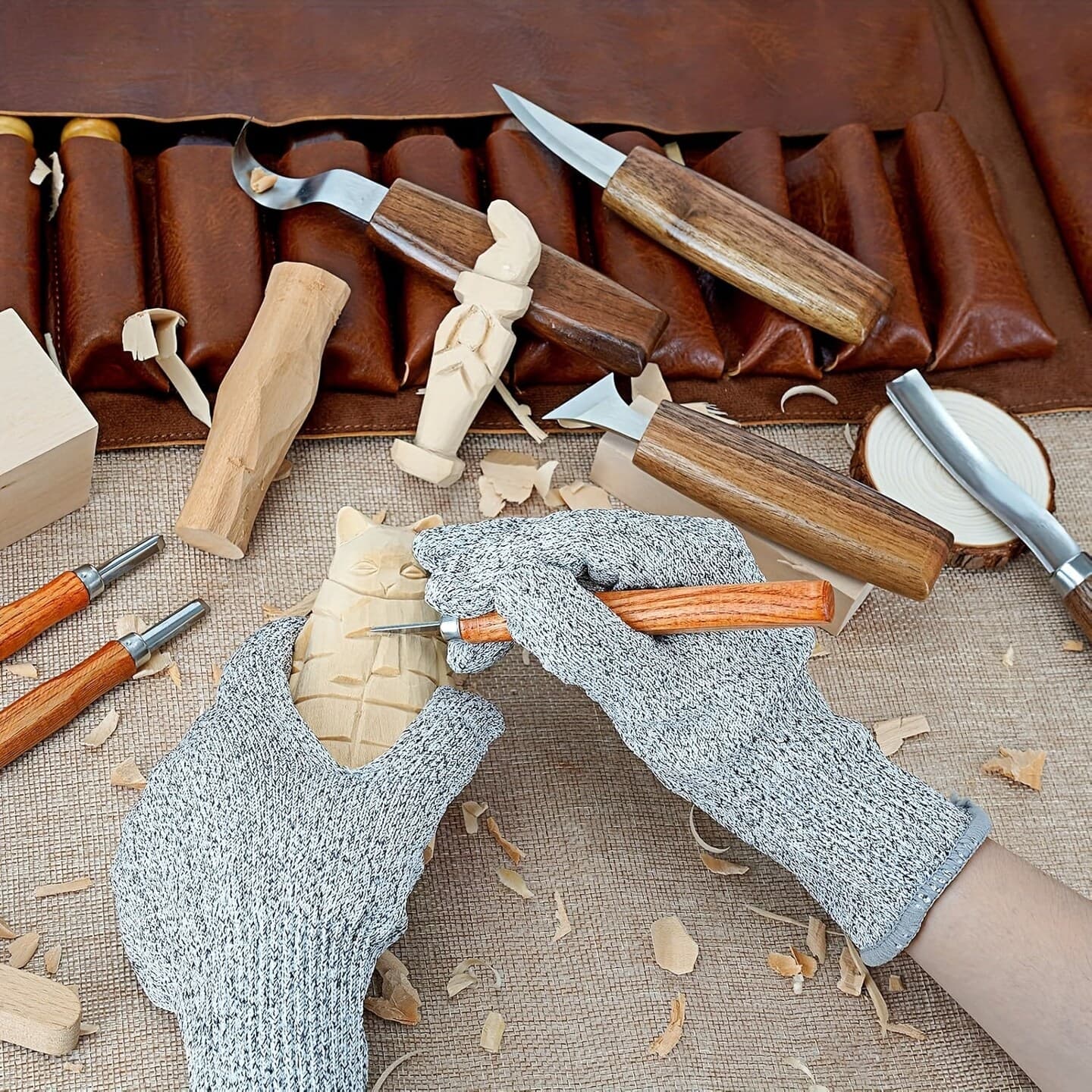 Wood Carving Kit 26pcs, Wood Carving Tools Hand Carving Knife Set with Anti-Slip Cut Resistant Gloves thumbnail 5
