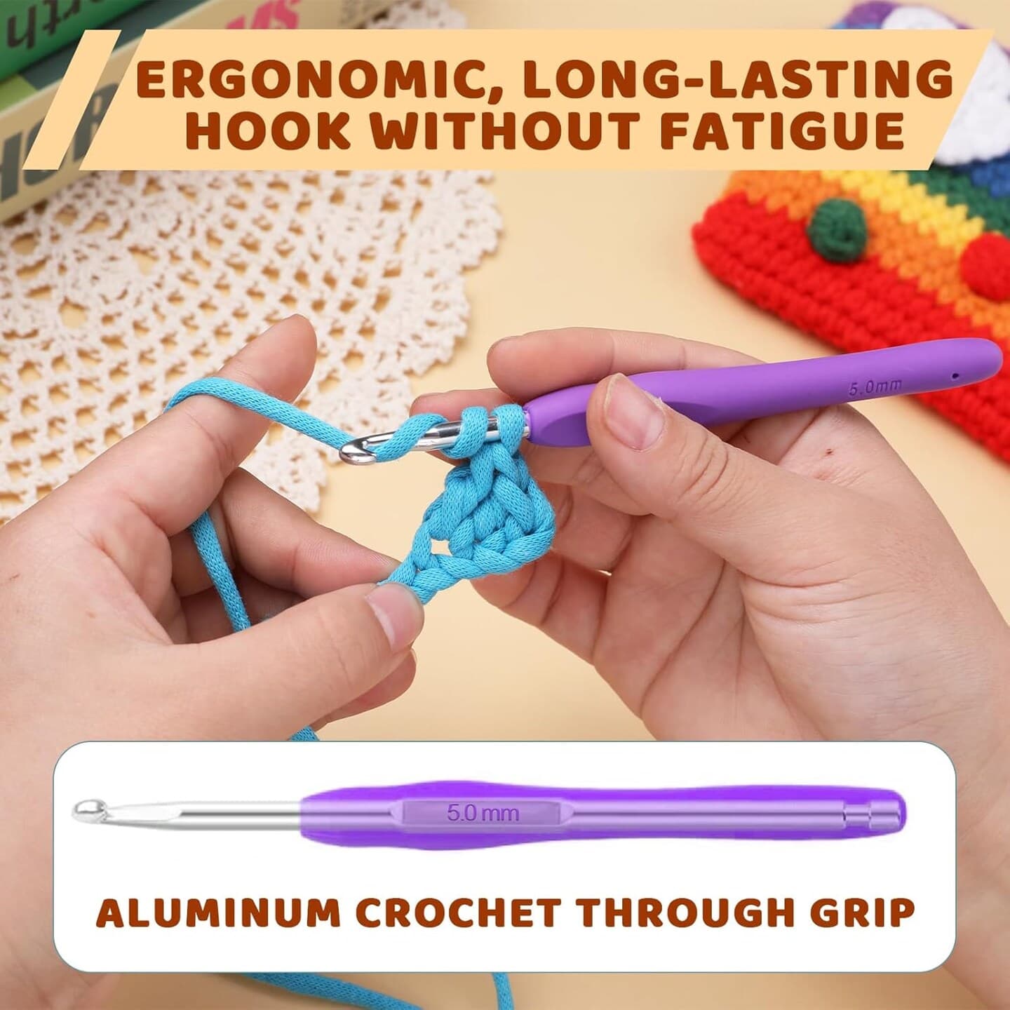 38 Pack Crochet Hooks Set, 13 Pcs 2mm(b)-10mm(n) Ergonomic Soft Grip Crochet Handles, Crochet Needle with Storage Case, for Arthritic Hands, Extra Long  Knitting Needles thumbnail 3